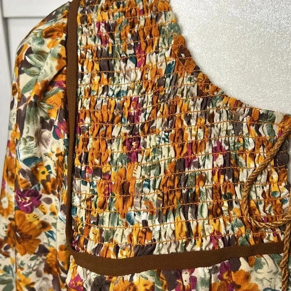 This & That Floral Boho Balloon Sleeve Ruffle Peasant Top Size Small - Picture 3 of 10